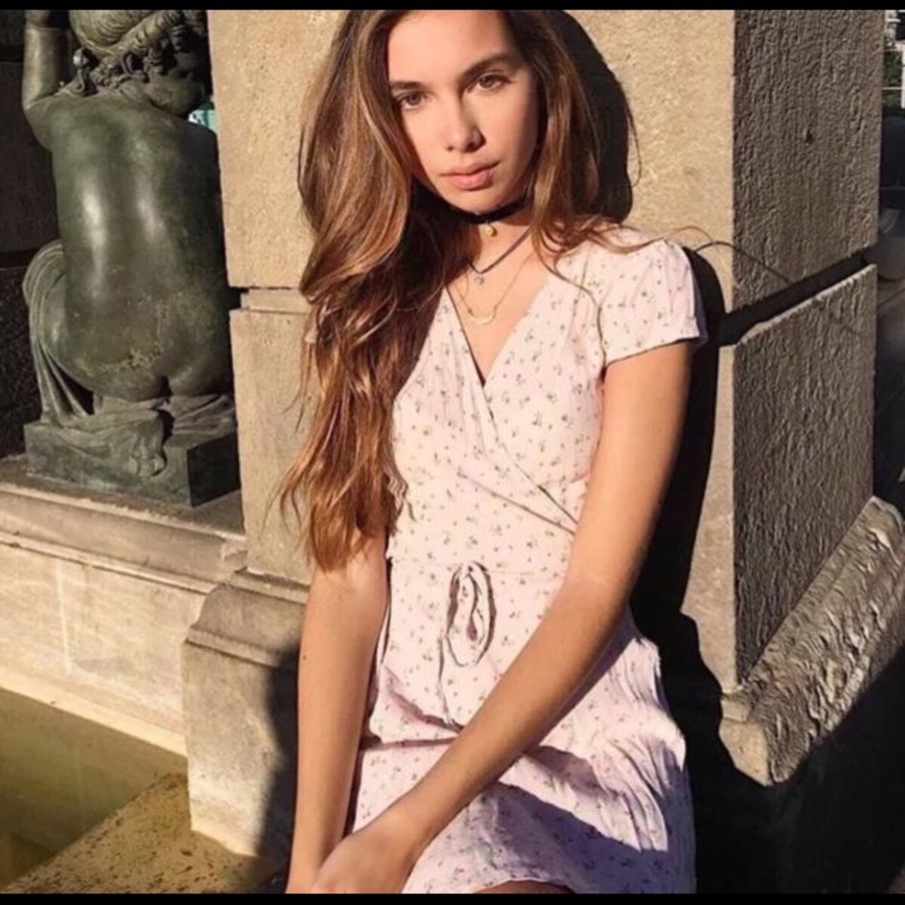 Brandy Melville Pink Floral Wrap Dress